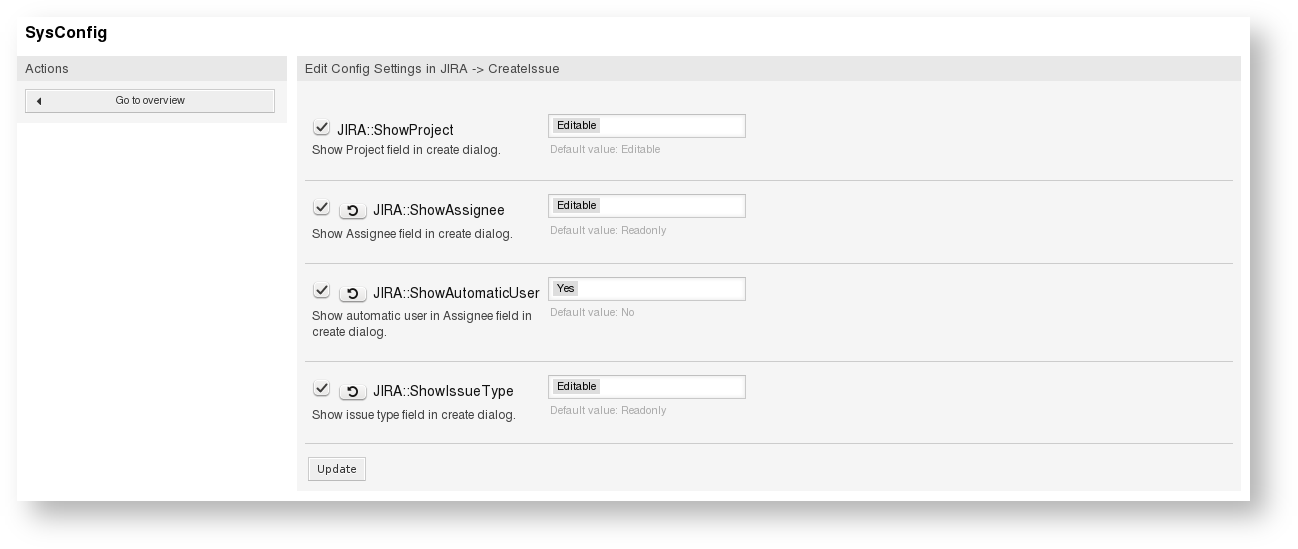 Teamworkx OTRS Integration for Jira > Configure the OTRS Package - < v70.40.8.5 > otrs_sysconfig_create_issue_new.png