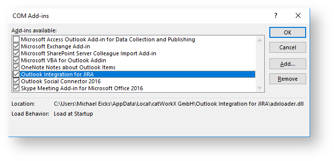 Teamworkx Outlook Integration for Jira > Add-in is not loaded in Outlook > image2018-3-6_15-7-41.png